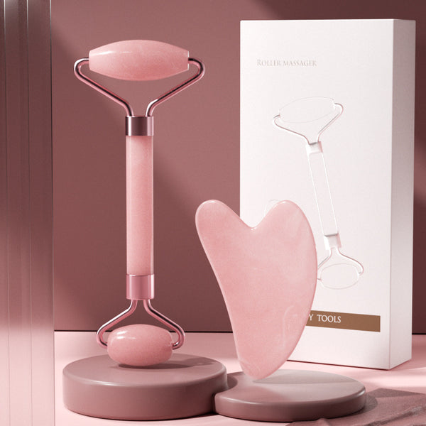 Rose Quartz Facial Roller — Dual-Head Gua Sha Massage Tool for Face Contouring & Skin Rejuvenation