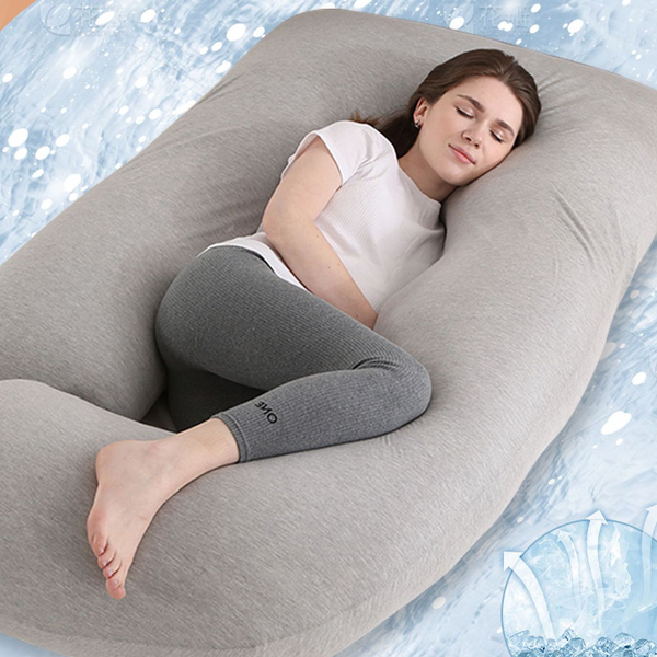 Ergonomic Pregnancy Support Pillow — Full Body J-Shape with Cooling Cover