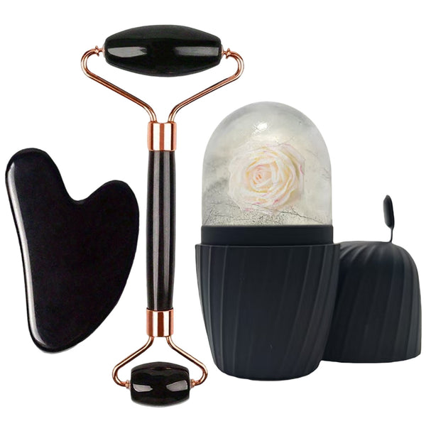 3-in-1 Facial Massage Set | Gua Sha, Ice Tray & Roller