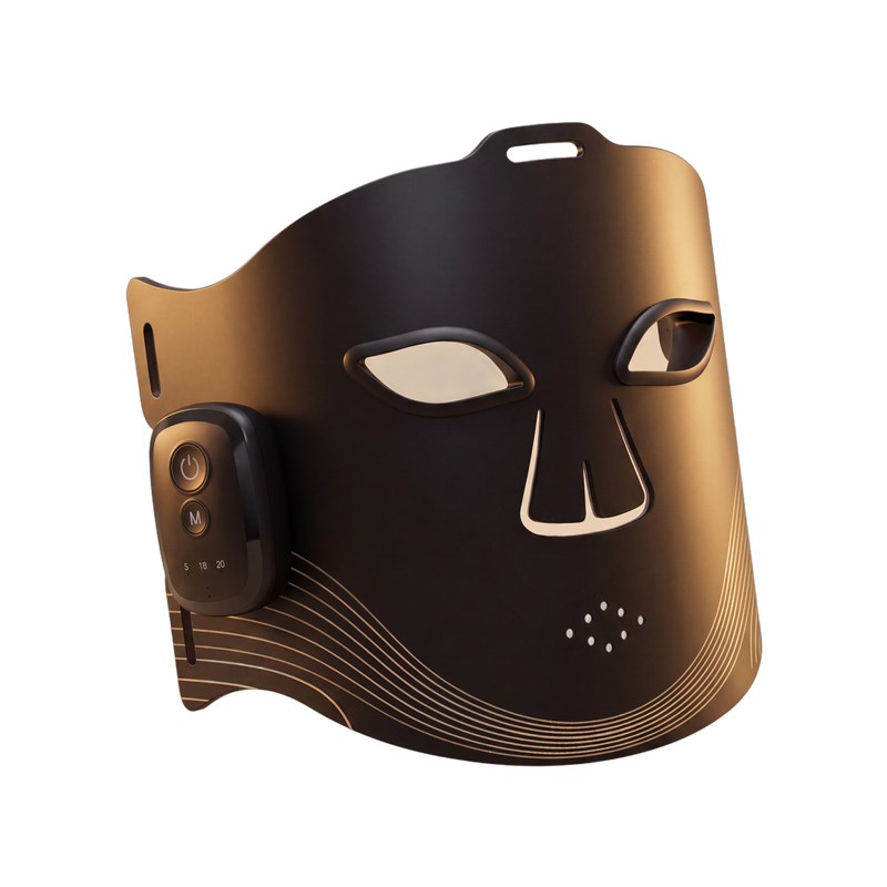 LED Wireless Photon Beauty Mask floating hero shot on champagne background
